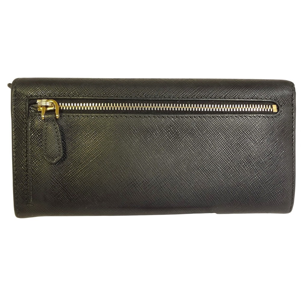 PRADA Black SLG Saffiano Leather Flap Long Wallet ID Holder Chain Includes COA - Picture 4 of 16